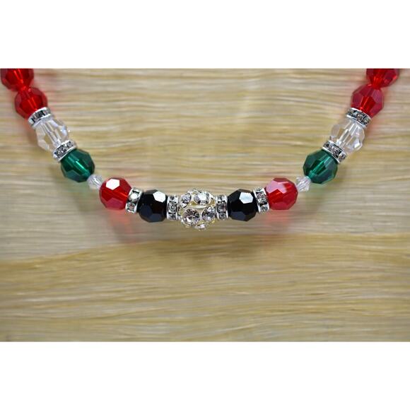 Vintage Christmas Crystal Beaded Necklace Glass Red Green Silver Holiday BinG - Picture 4 of 12